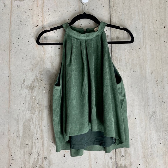 Olive Green Suede High Neck Top - Picture 1 of 7